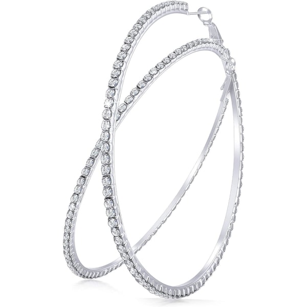 Stora Rhinestone Hoop Örhängen Shining Crystal Rhinestone Dangle