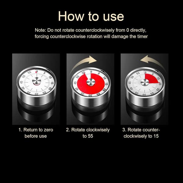 Mekanisk timer, magnetisk timer, 60 minutters nedtellingstimer med