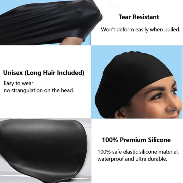 Pieces Unisex Silikon Badehette, Badehette for Kvinner og Menn, Tårebestandig og Elastisk Badehette (22*19cm)
