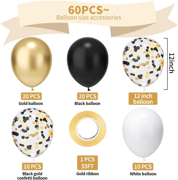 Sorte guld konfetti latex balloner, 60 pak 12 tommer sort metallisk
