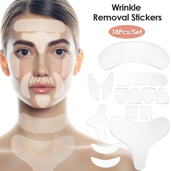 18 st återanvändbara klistermärken mot rynkor för ansikte, panna, hals, ögon