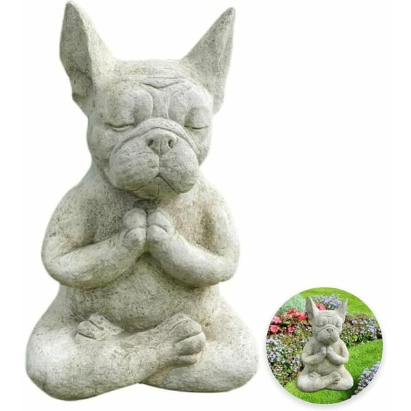 Fransk Bulldog Garden Staty, Meditation Dog Figurines, Resin Dog Sculpture Anim