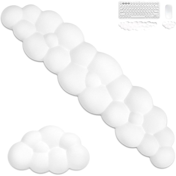Musemåtte og tastatur håndledsstøtte, Cloud tastatur håndledsstøtte, skridsikker håndledsstøtte, sød PU tastaturmåtte med skridsikker base, til bærbar computer, gaming, hvid