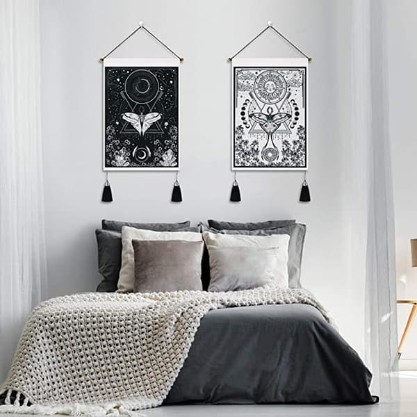 2 stykker måne og sol veggteppe, psykedelisk mandala-teppe