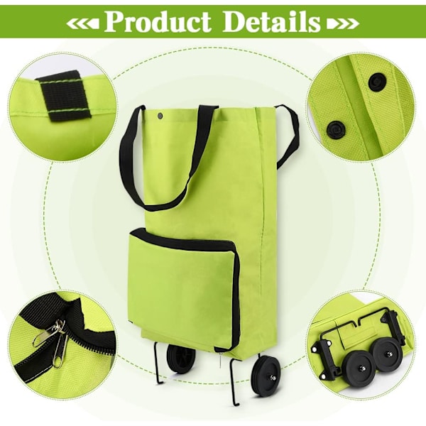 Foldbar Indkøbspose med Hjul, Foldbar Indkøbsvogn med Gummihjul, Oxford Klud Foldbar Trolley Taske, Genanvendelig Indkøbsvogn til Supermarked