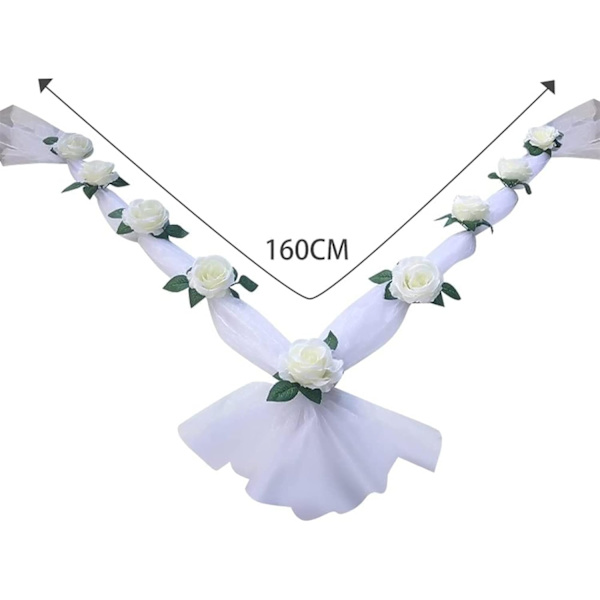 Bröllopsbilens främre blomsterdekoration, simulering ros simulering dekoration brudblomma bröllopsbil dekoration bröllopstillbehör bröllopsdekoration (Färg: Vit)