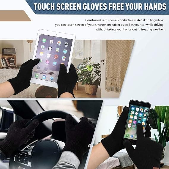 Vinterhue, halstørklæde og touchscreen-handsker til mænd og kvinder,