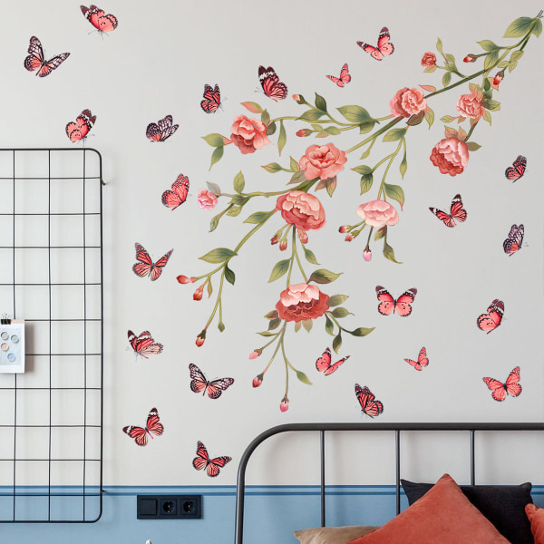 1set Flowers and Butterflies Wall Decals Stickers Bedroom Living Room Wall Door