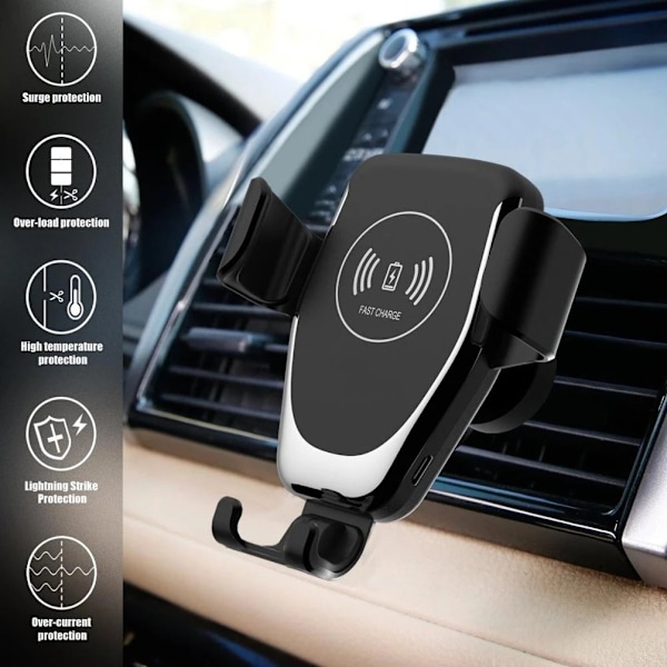Qi trådløs induksjonsbillader, automatisk klemmeinnduksjonsbillader 360° rotasjon biltelefonladerklips for iOS og Android