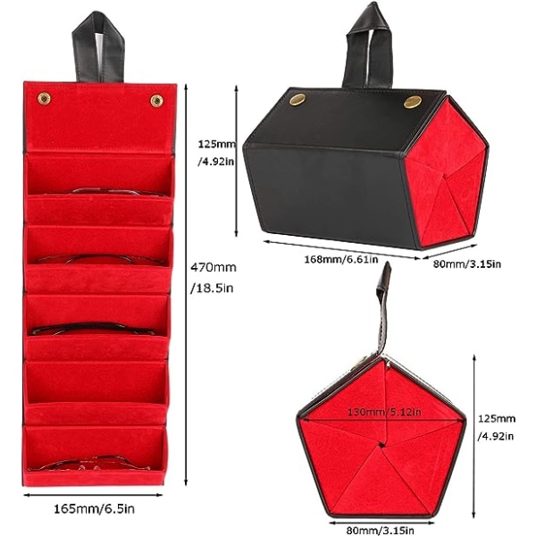 Monikäyttöinen aurinkolasien järjestäjäkotelo - PU-nahkainen ripustettava taitettava silmälasikotelo säilytyslaatikko miehille ja naisille