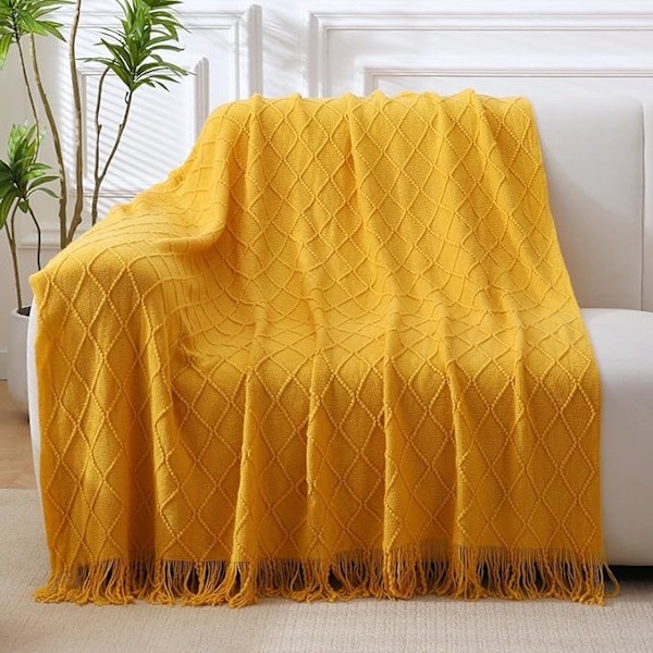 127*180CM Neulotu Tassel-Peitto, Ulkokäyttöön Sopiva Kääntökäyttöinen Pehmeä Kevyt Heittopeitto, Soveltuu Sovalle, Sängylle ja Sohvalle, Koristeellinen Heittopeitto Kaikkiin Vuodenaikoihin