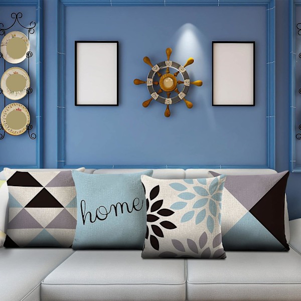 6 Pak Dekorative Lin Pynteputer Trekk 40x40cm Geometrisk Mønster Pynteputer Trekk for Sofa Kontor