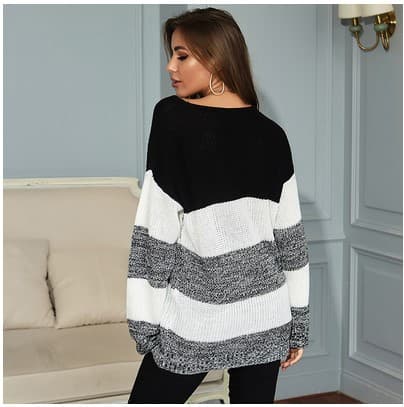 Womens Letvægts Pullover Casual Drop Shoulder Farveblok Strikket