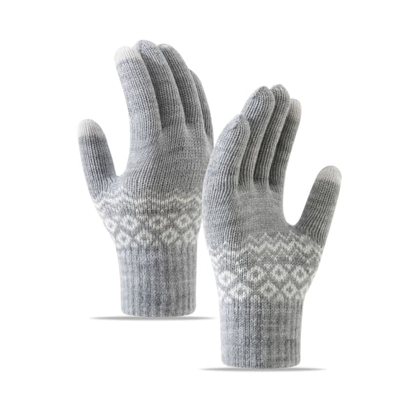 Pairs Dame Vinter Varme Touchscreen Handsker Strikket Blød Sød Elaphurus Mønster - Hvid/Grå - One Size