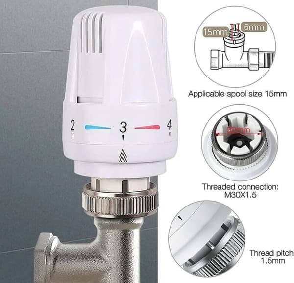 Sett med 4 termostathoder, M 30 x 1.5 Radiatorventil Erstatningshode, Termostatisk Radiatorventil