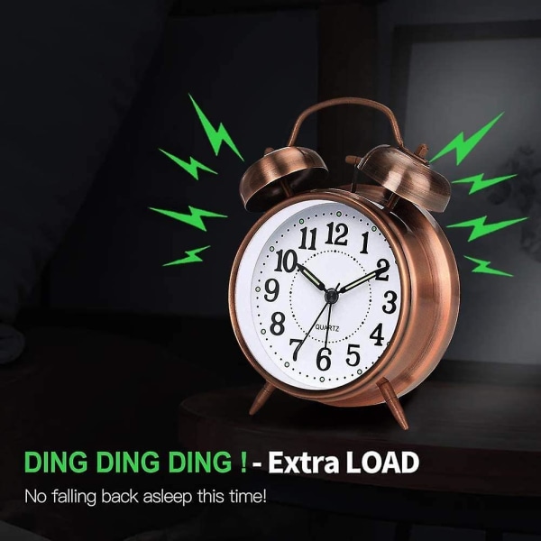 Retro Analog Väckarklocka, Dubbel Klocka Alarmklocka med Tyst Klocka Alarm