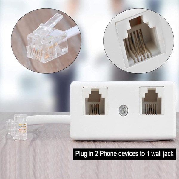 Stykker Fastnet Telefonkabel Rj11 Kabel, Rj11 6P4C Kabel, Rj11 Adapter, 2 Sokkel 8P4C/Rj45 Han Rj11, Telefon Splitter Adapter Rj11 Han Til Dobbelt Rj