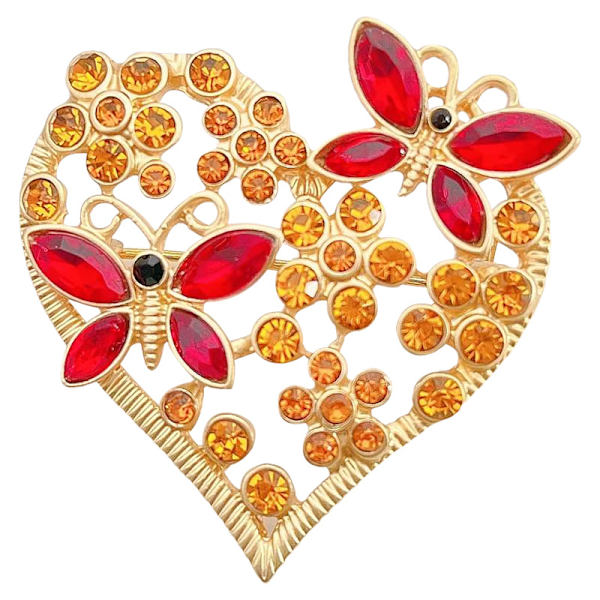 Hjerte Brosche Pin Guld Krystal Rhinestone Sommerfugl Brosche til Kvinder Brosche Mode Smykker