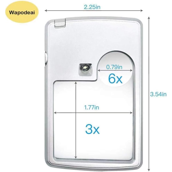 6x 3x LED med oplyst lup, avanceret kortlup, læselup, børn, smykker, videnskab, 3x lup med lys, sølv