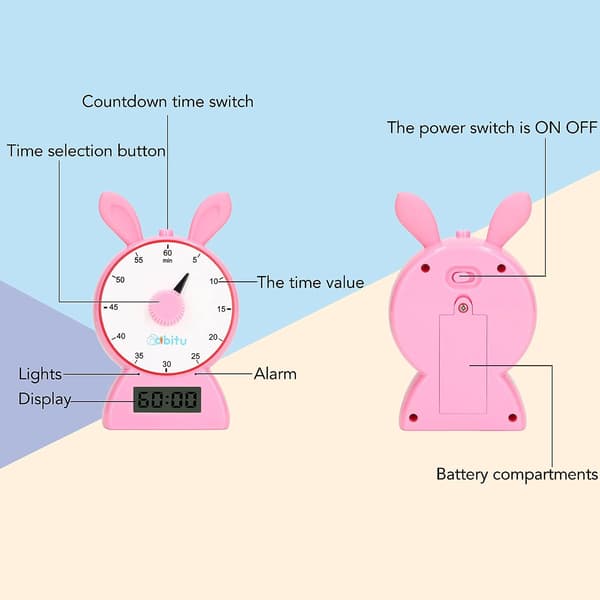 Visuel timer, køkkentimer, tidshåndteringsnedtællingstimer til børn, søde visuelle timere til børn, multifunktionel visuel timer (lyserød)