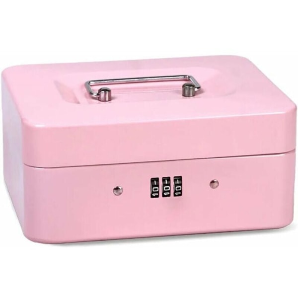 Låsbar säkerhetsbox i stål, minilåda, minilåda i stål, för bulkpengar, mynt (rosa)