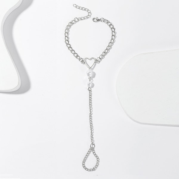 Boho Sliver Finger Bracelets Beaded Slave Ring Hand Harness Chain
