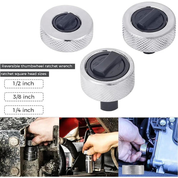 3 stk Mini Stål Reversibel Ratsj Nøkkel, Finger Ratsj Sokkel, Reversibel Ratsj Håndtak 1/4 3/8 1/2 Tomme Driv, Kompakt Ventilhus