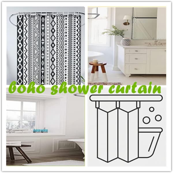 Sort og hvid Boho bruseforhæng, abstrakt geometrisk chic gård