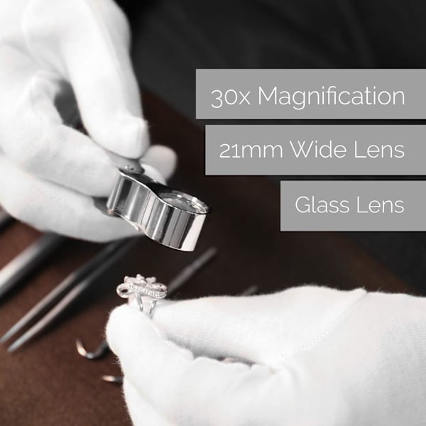 Juveler Loupe - Forstørrelsesglas Lup 30 x 21 mm Smykker Antikviteter Okular Linse - 30x Lomme Lup - Folde Glas - Botaniker Lup