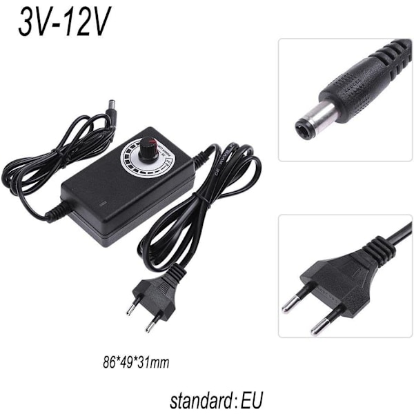 AC til DC Adapter 3-12V 2A Justerbar Strømforsyning Adapter til Lys/Temperatur/Hastighedsjustering Motorhastighedsregulator