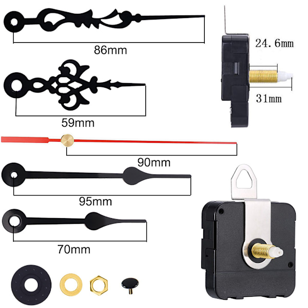 2 Par Kvartsurverk för Väggklocka, DIY Reparation Ersättningsdelar