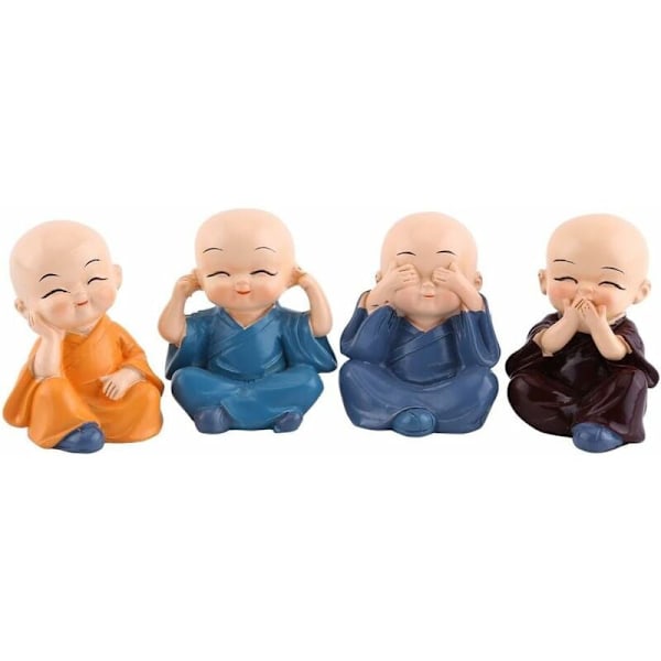 4 stk Buddha-statue - Mini Monk Buddha Resin Figurine for Home Gar