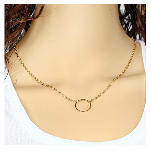 Enkel minimalistisk choker, delikat gylden kæde, lille cirkel vedhæng halskæde, 1 stk.