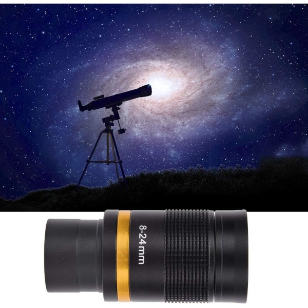 Teleskopiskt okular 8~24mm ändlös zoom helt i metall för astronomica