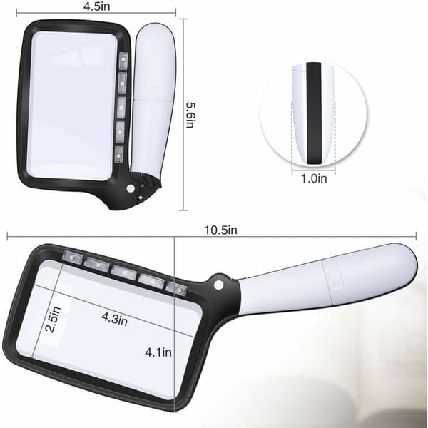 Fällbar läsglas Stor 5 LED-förstoringsglas med ljus