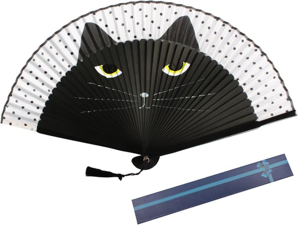 Silke Bambus Folding Fan med Kattemønster Håndvifte