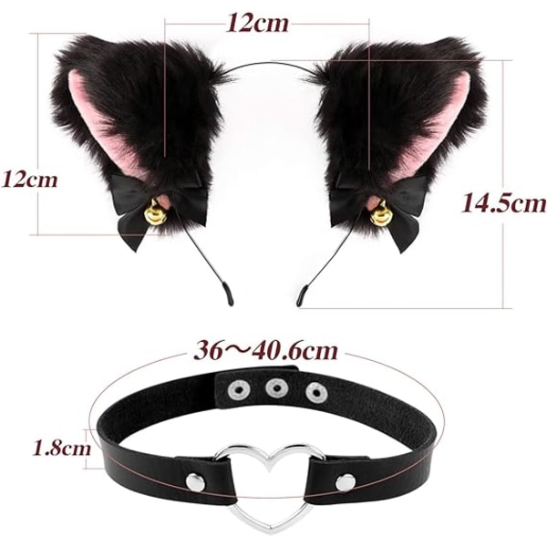 Folded Ears Fox Headband + Choker Necklace with Bell for Women Gi