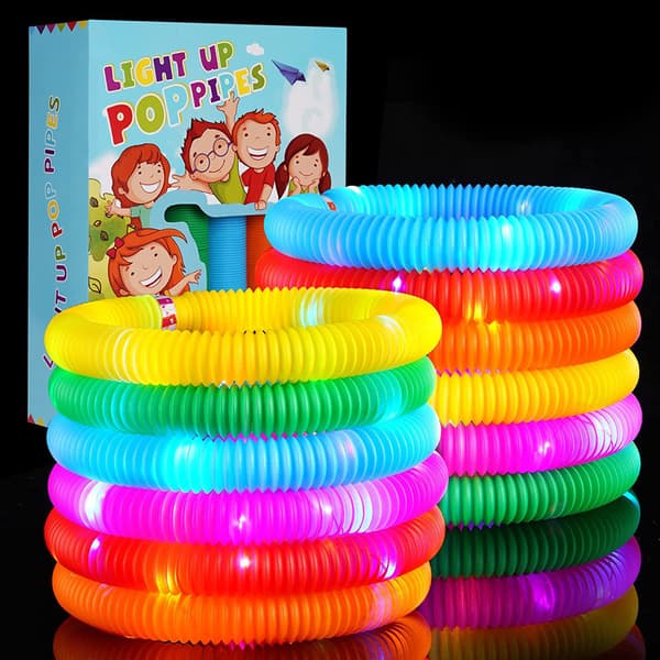 12 st Mini Pop Tubes Sensoriska Leksaker, Luminous Pop Tube, LED Light Up