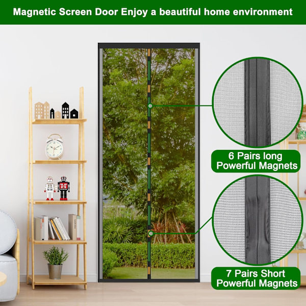 FORTYKKET Myggenet Dør Vindue 100x210cm Meget Tæt Magnetisk Net Anti