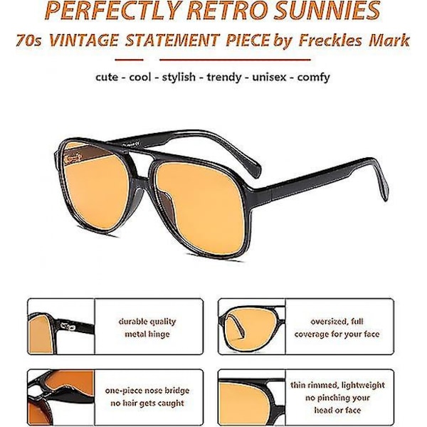 Vintage Retro 70-luvun Aurinkolasit Naisille ja Miehille Klassiset Suuret Neliömäiset Aviator-Kehykset Uv400 Trendikkäät Oranssit Lasit
