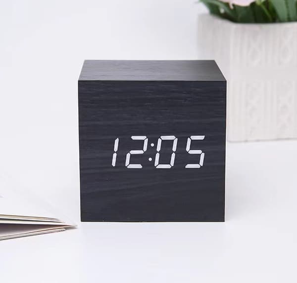 Trä LED väckarklocka elektronisk digital display tid klocka Mute