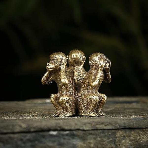 Set med 3 små apor figurer, 3 visa apor dekorativa figur
