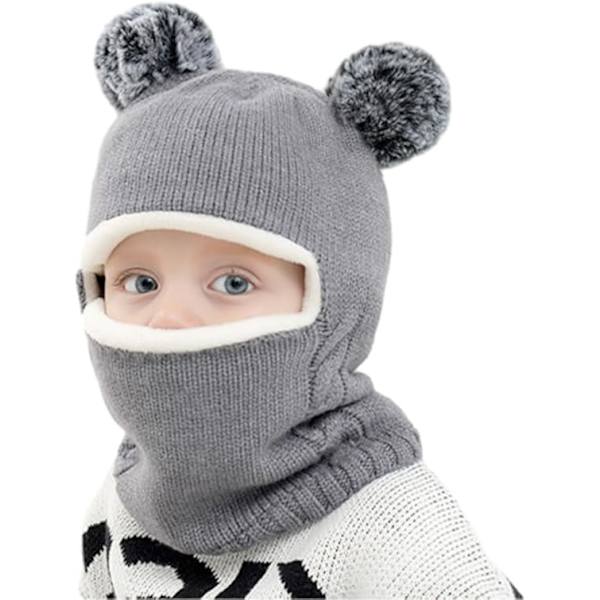 Baby Balaclava, Vinter Toddler Sirkel Halsduk Sett Barn Dobbel Pompom Balaclava Hatt Varmt Halsduk Sett for Jenter og Gutter - Grå