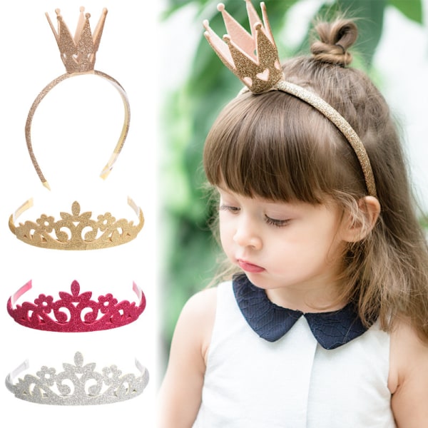 Girls Shiny Crown Hairband Headband Gold