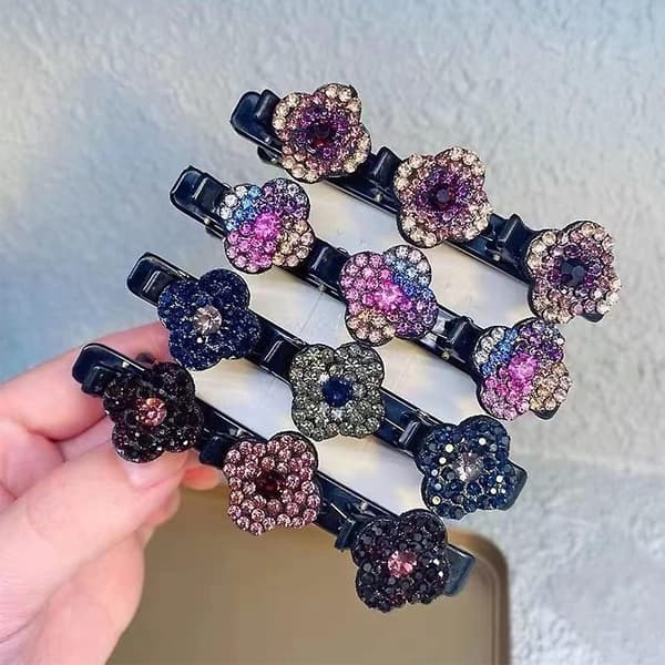 4 stk. Trekløver Side Hårclips, Seksjonering Hårclips, Sateng Stoff Hårbånd, Hårclips For Styling Seksjonering, Damer Glitrende Rhinestone Flo
