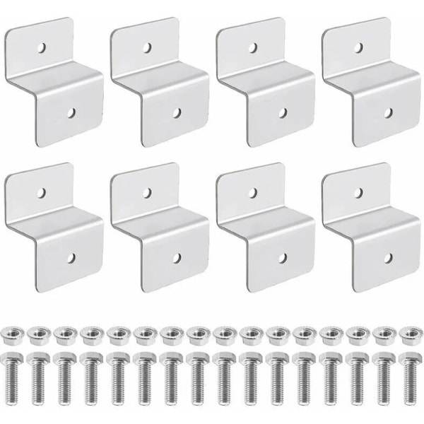 Solpanel Z Beslag, 8 stk. Solpanel Aluminium Beslag Egnet til RV Tage, Solpanelmontering Anvender Z-Formet Design (med 16 Møtrikker og 16 Bolte)