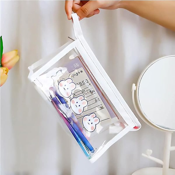 3-pack transparenta vattentäta pennfodral med dragkedja, japansk triangulär PVC transparent väska för små resehantverk