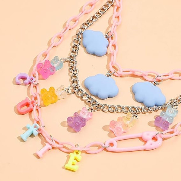 Monikerrosinen hartsi Fudge Cartoon Bear Chain Chain -riipus kaulakoru Punk-väri Clear Acrylic Animal Butterfly Cloud Necklace Ladies Girls Party Hip Hop Jewelry