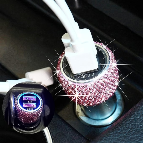 Bling Dual USB -autonlaturi, pikalataus 3.0, kristalliautokoriste