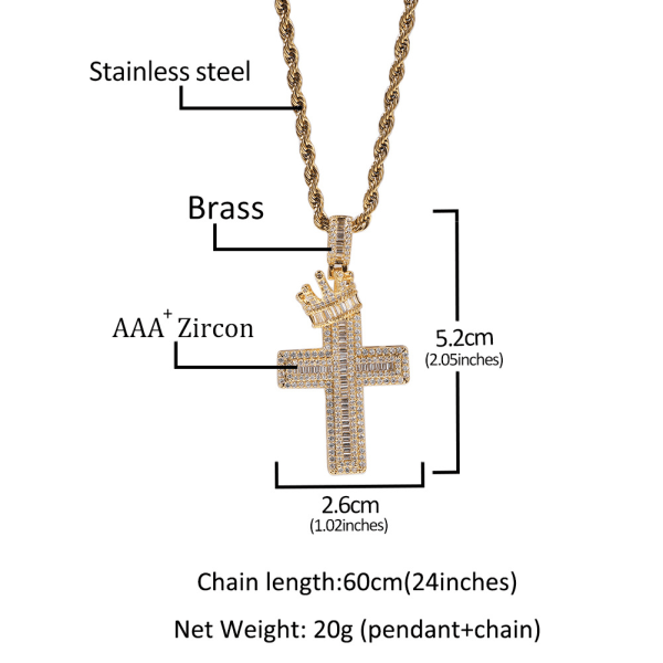 Bling Crown Cross Pendant for Men Women Zircon Necklaces Fashion